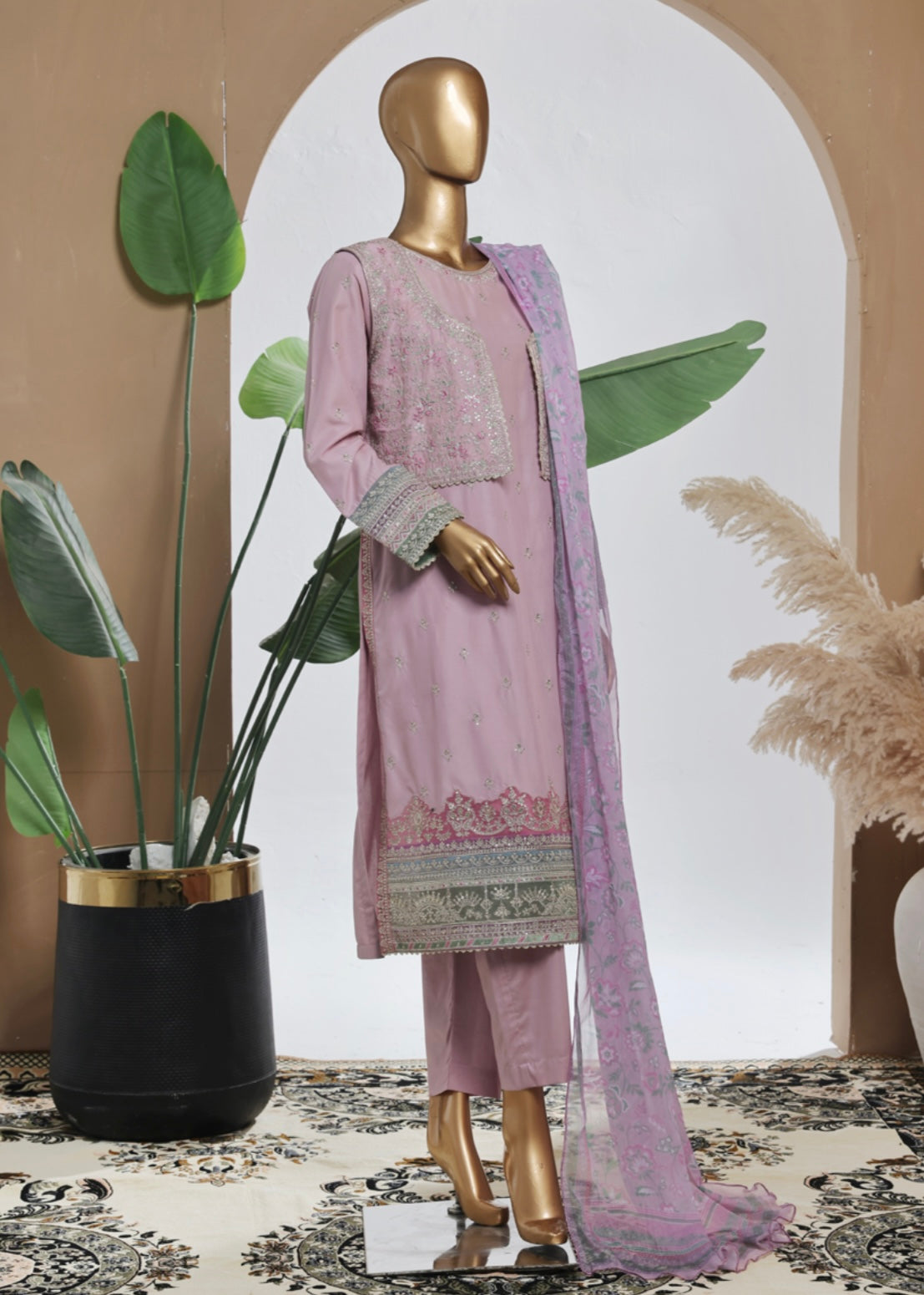 MCBS2001-LUXURY EMBROIDERED COTTON SUIT WITH CHIFFON DUPATTA