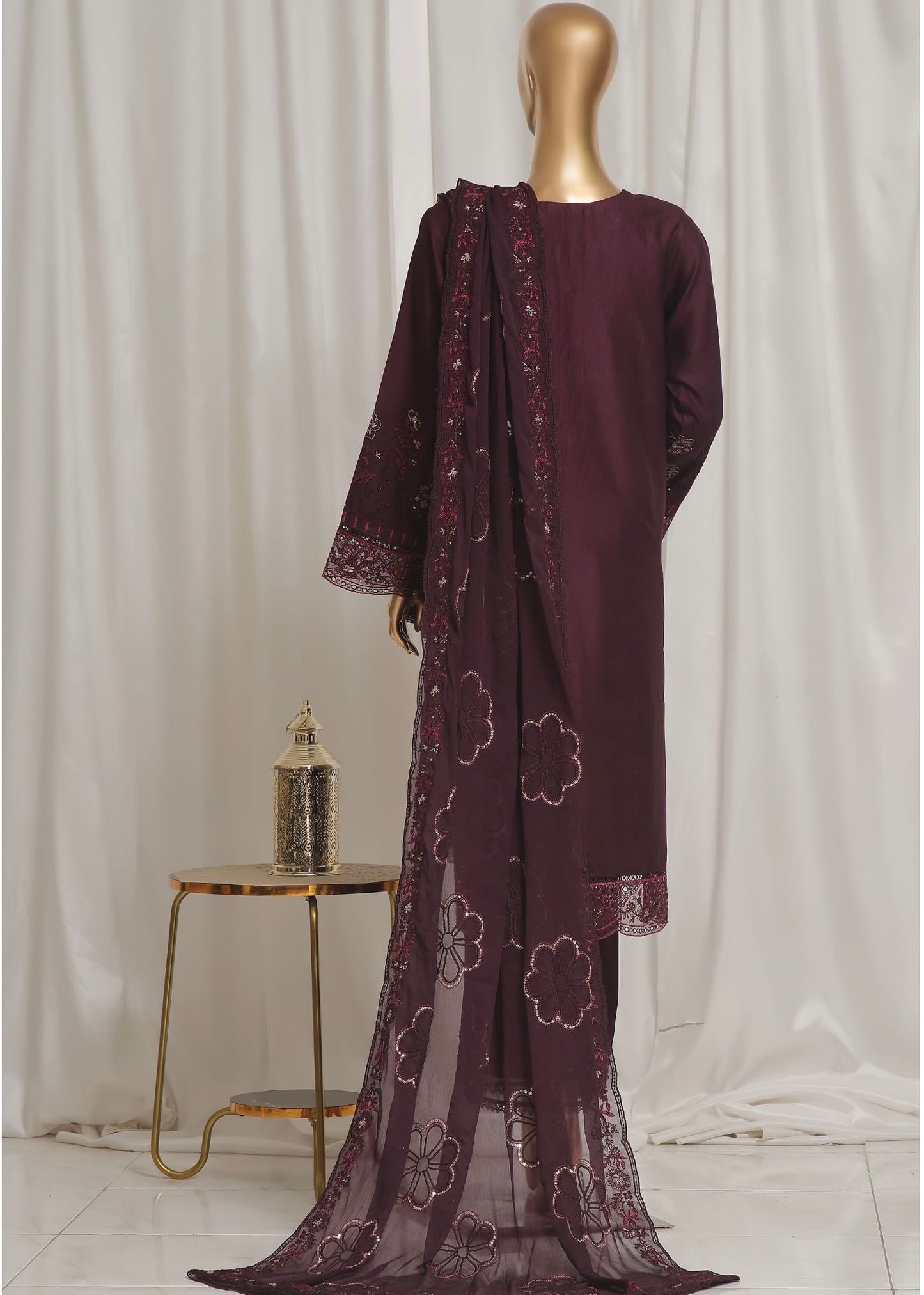 MC155-READY TO WEAR LUXURY EMBROIDERED ROAD SILK COLLECTION WITH CHIFFON DUPATTA
