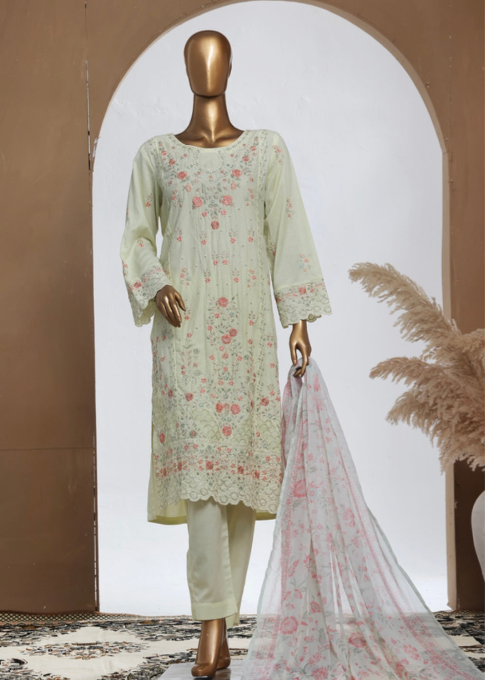 MCBS2003-LUXURY EMBROIDERED COTTON SUIT WITH CHIFFON DUPATTA