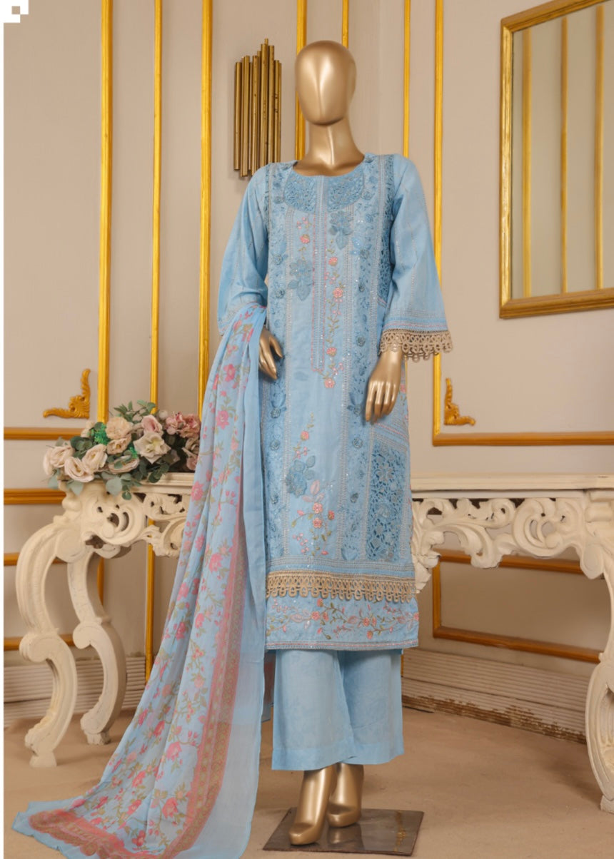 MCBS907-EMBROIDERED LAWN SUIT WITH CHIFFON DUPATTA