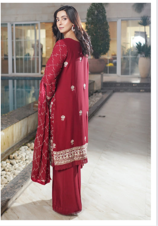 MCAD103-PREMIUM CHIFFON EMBROIDERED SUIT