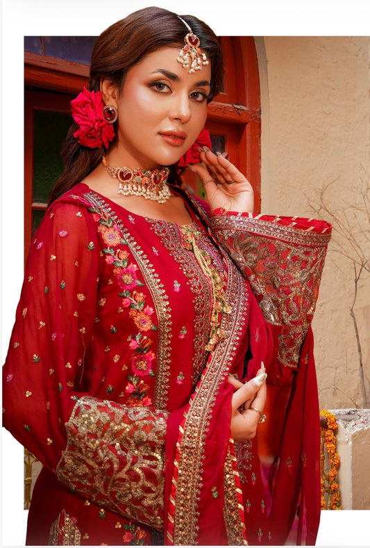MCSA101-LUXURY EMBROIDERED CHIFFON SUIT