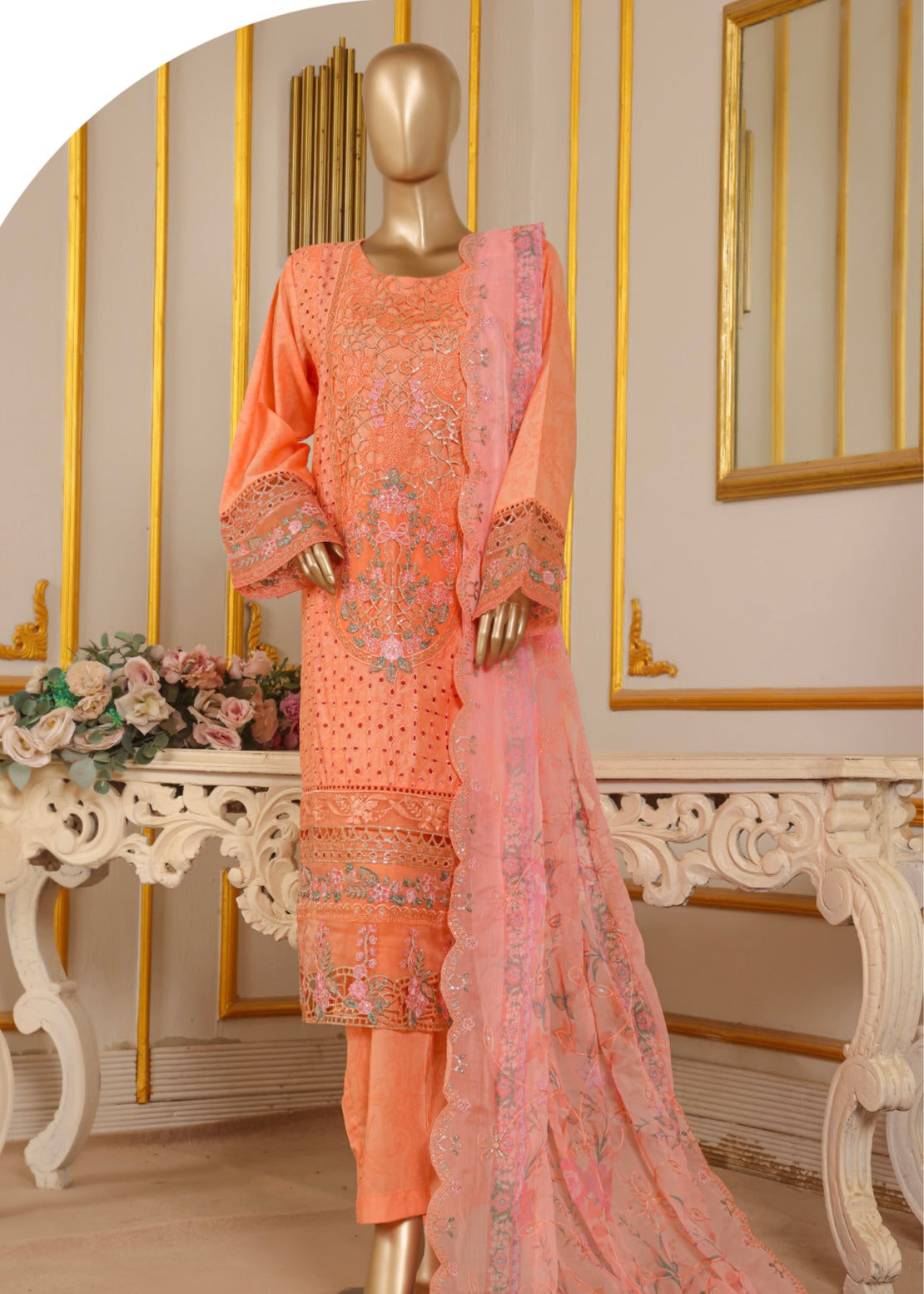 MCBS906-EMBROIDERED LAWN SUIT WITH CHIFFON DUPATTA