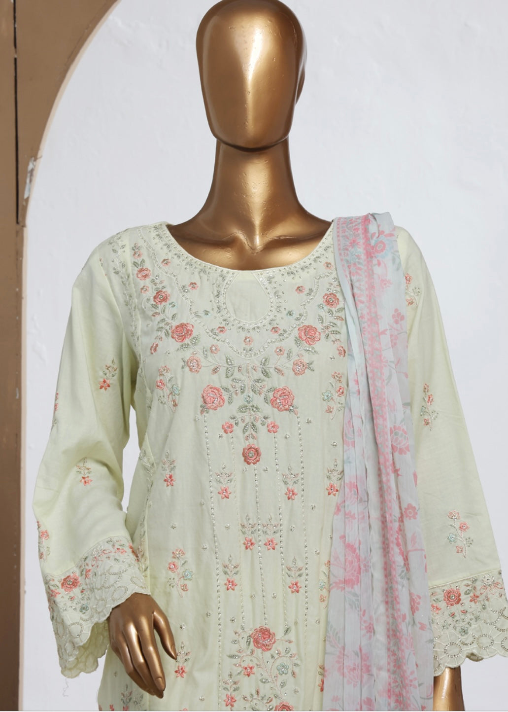 MCBS2003-LUXURY EMBROIDERED COTTON SUIT WITH CHIFFON DUPATTA