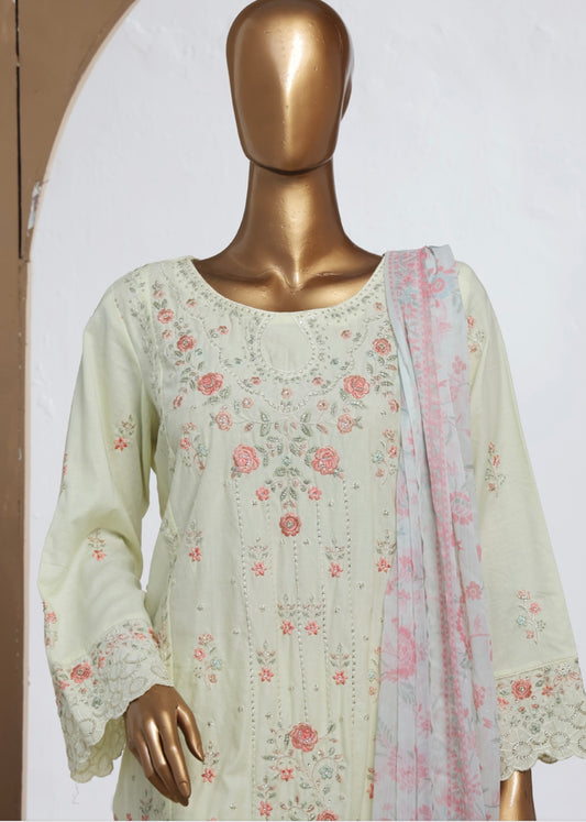 MCBS2003-LUXURY EMBROIDERED COTTON SUIT WITH CHIFFON DUPATTA