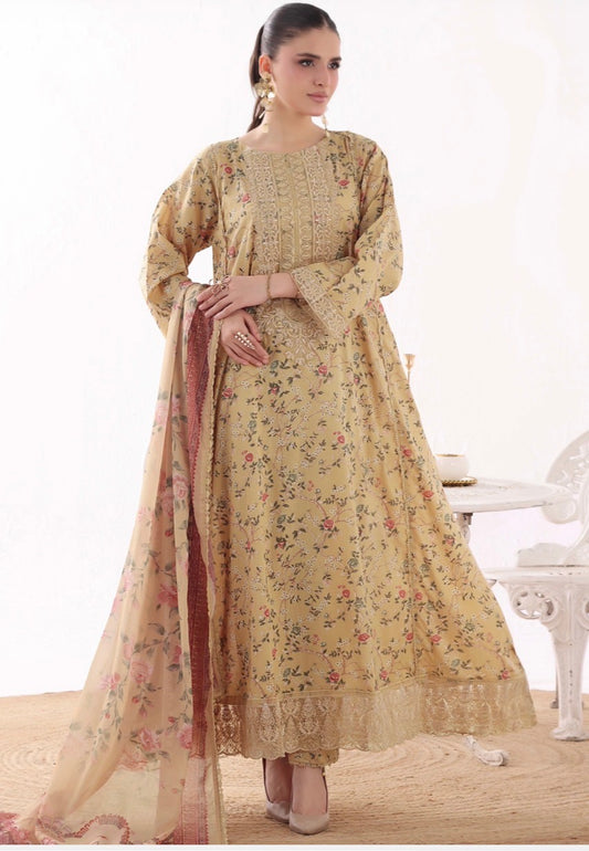 MCAF111-PREMIUM LAWN EMBROIDERED GOWN SUIT WITH CHIFFON DUPATTA –  MalikaClothing.qa