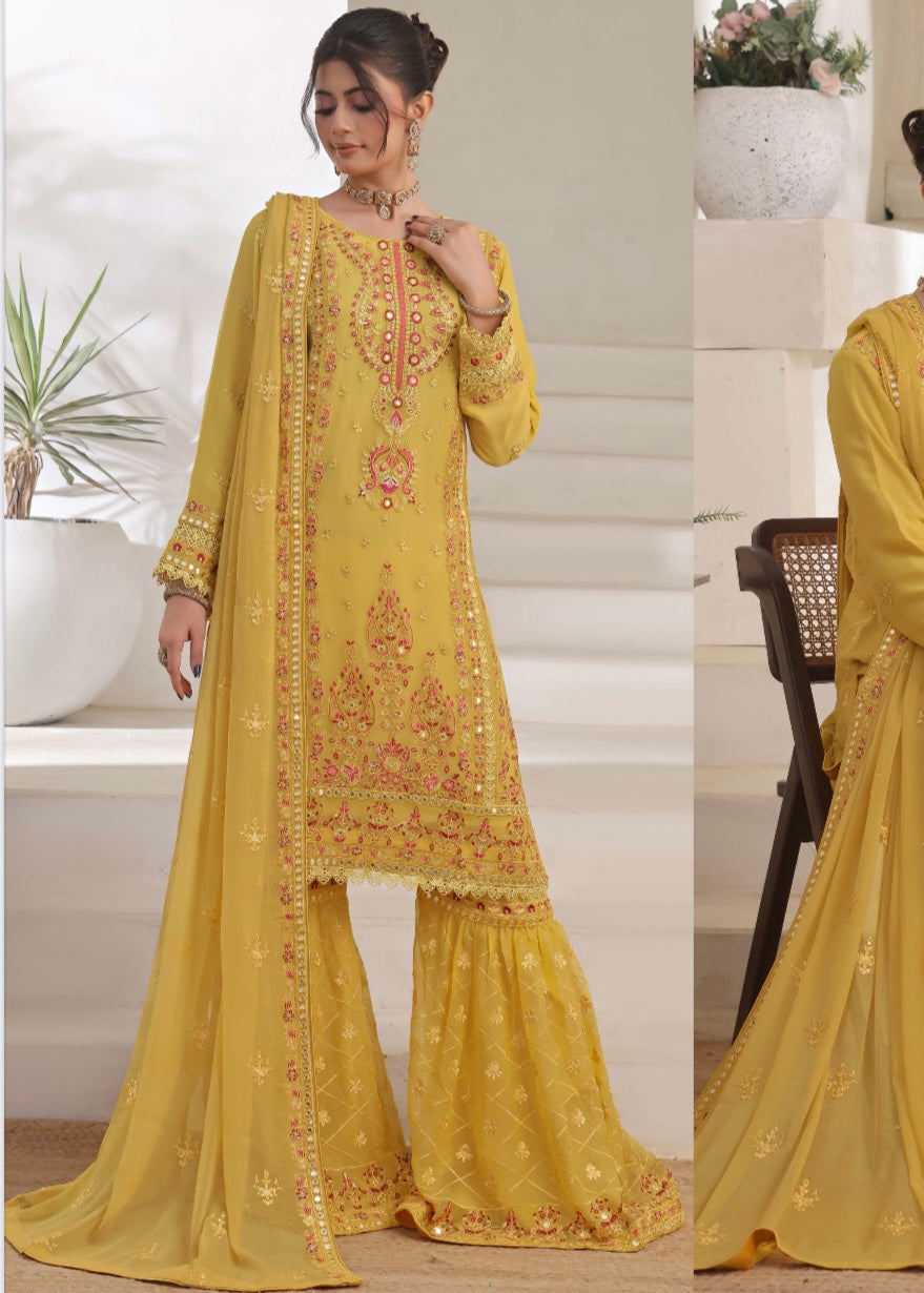 MCWU105-CHIFFON EMBROIDERED GHARARA COLLECTION