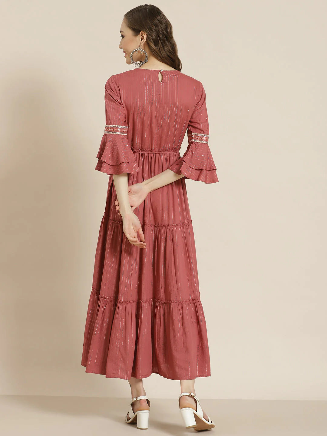 MCJUN-2618 Rosepink LIVA Embroidered Tiered Dress