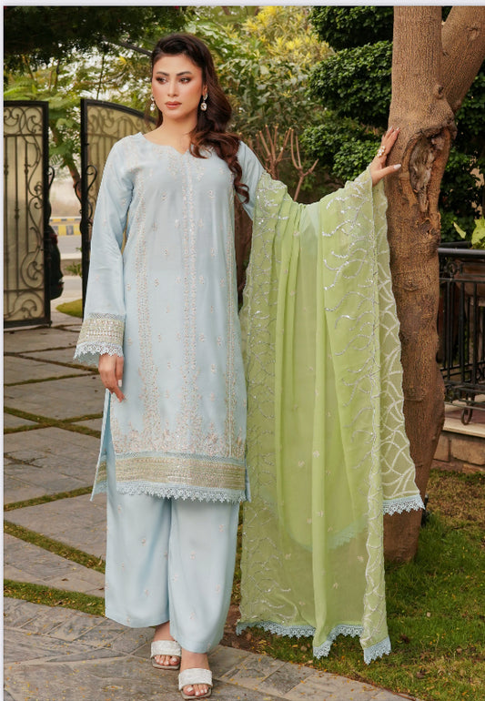 MCSZ109-PREMIUM EMBROIDERED COTTON SILK SUIT