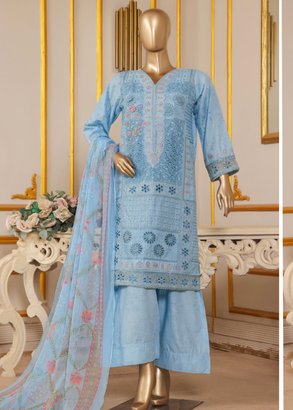 MCBS903-EMBROIDERED LAWN SUIT WITH CHIFFON DUPATTA