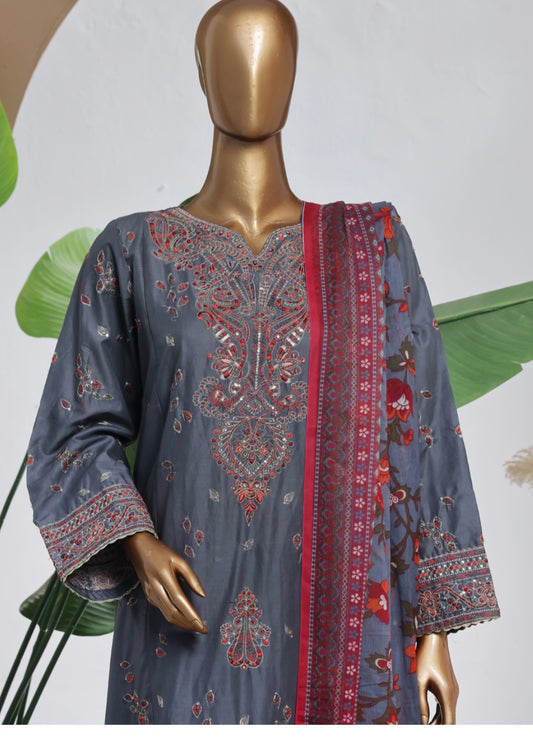 MCBS2006-LUXURY EMBROIDERED COTTON SUIT WITH CHIFFON DUPATTA
