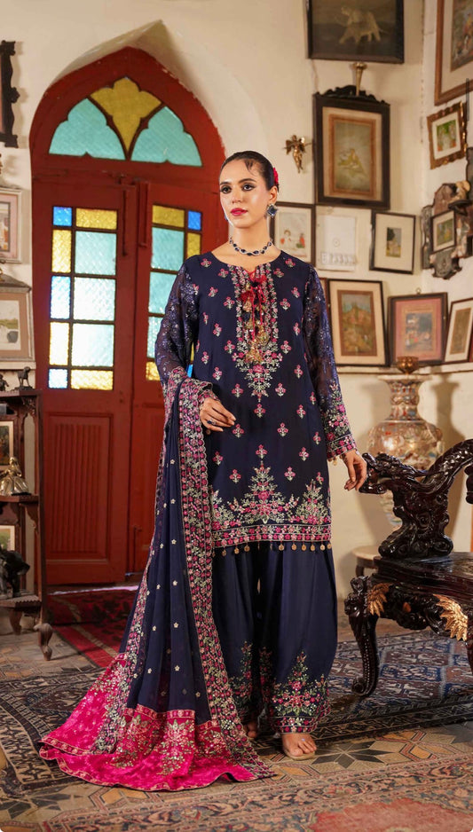 MCSA103-LUXURY EMBROIDERED CHIFFON SUIT