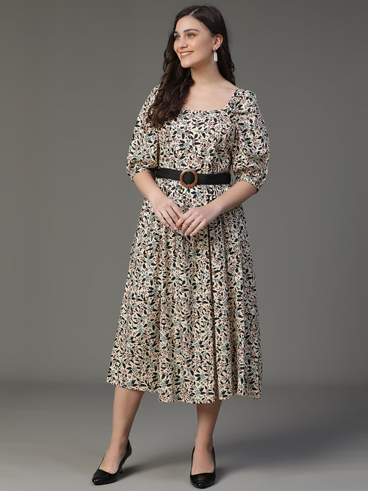 MCALM-2511 Cotton Rayon Flared Printed Dress