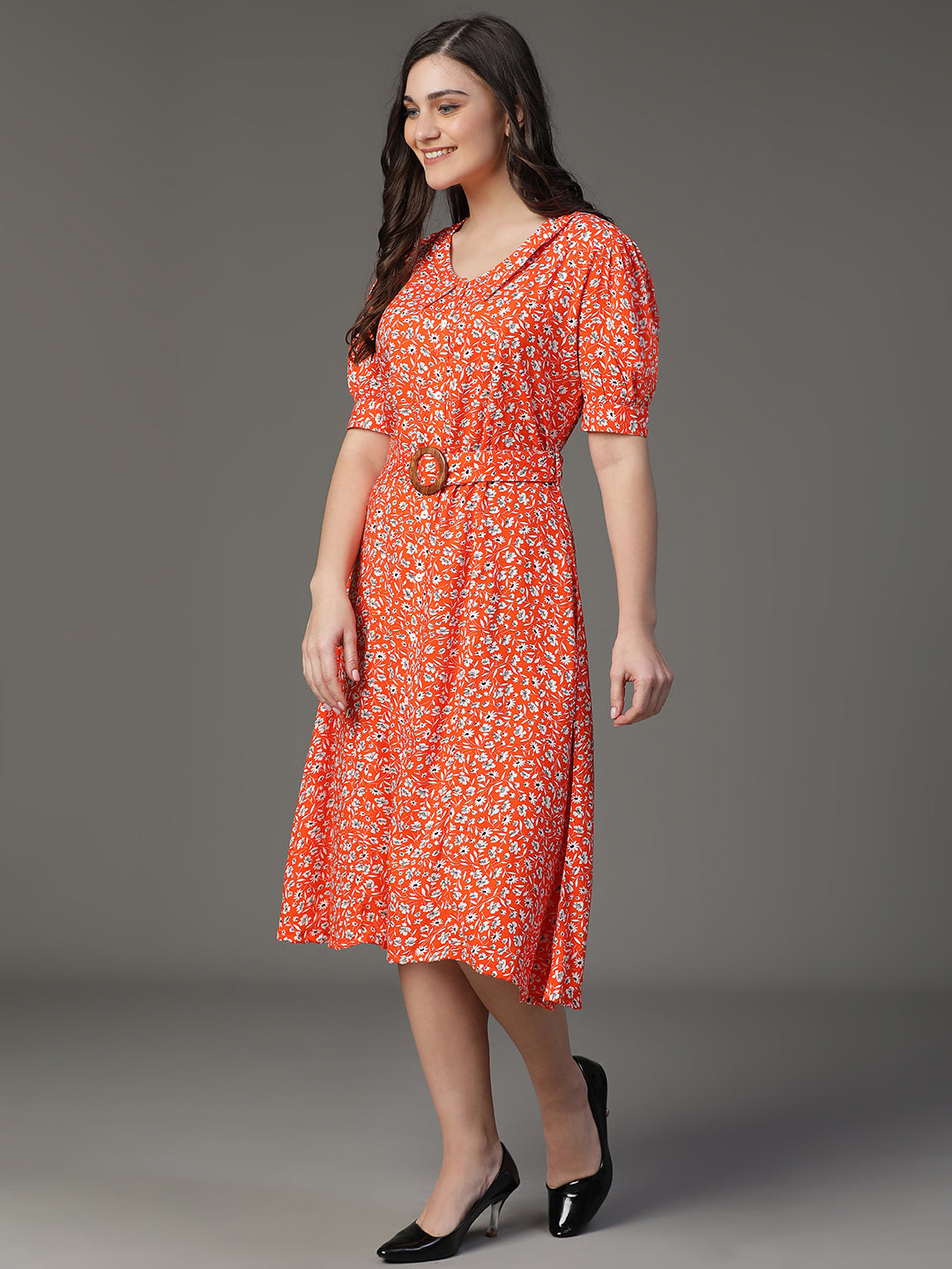 MCALM-2552 Rayon Printed Flared Dress