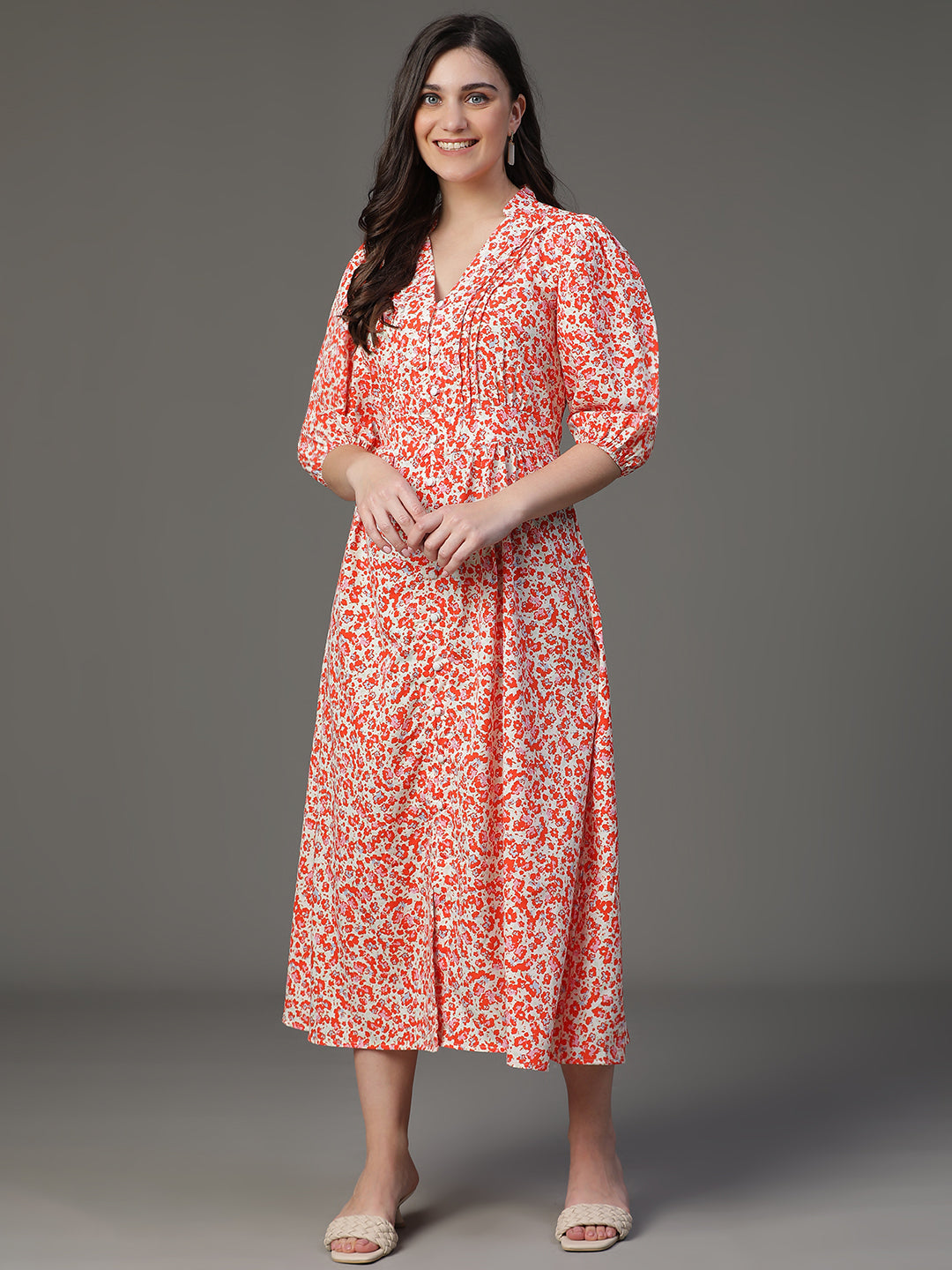 MCALM-2507 Crepe Printed Flared Dress