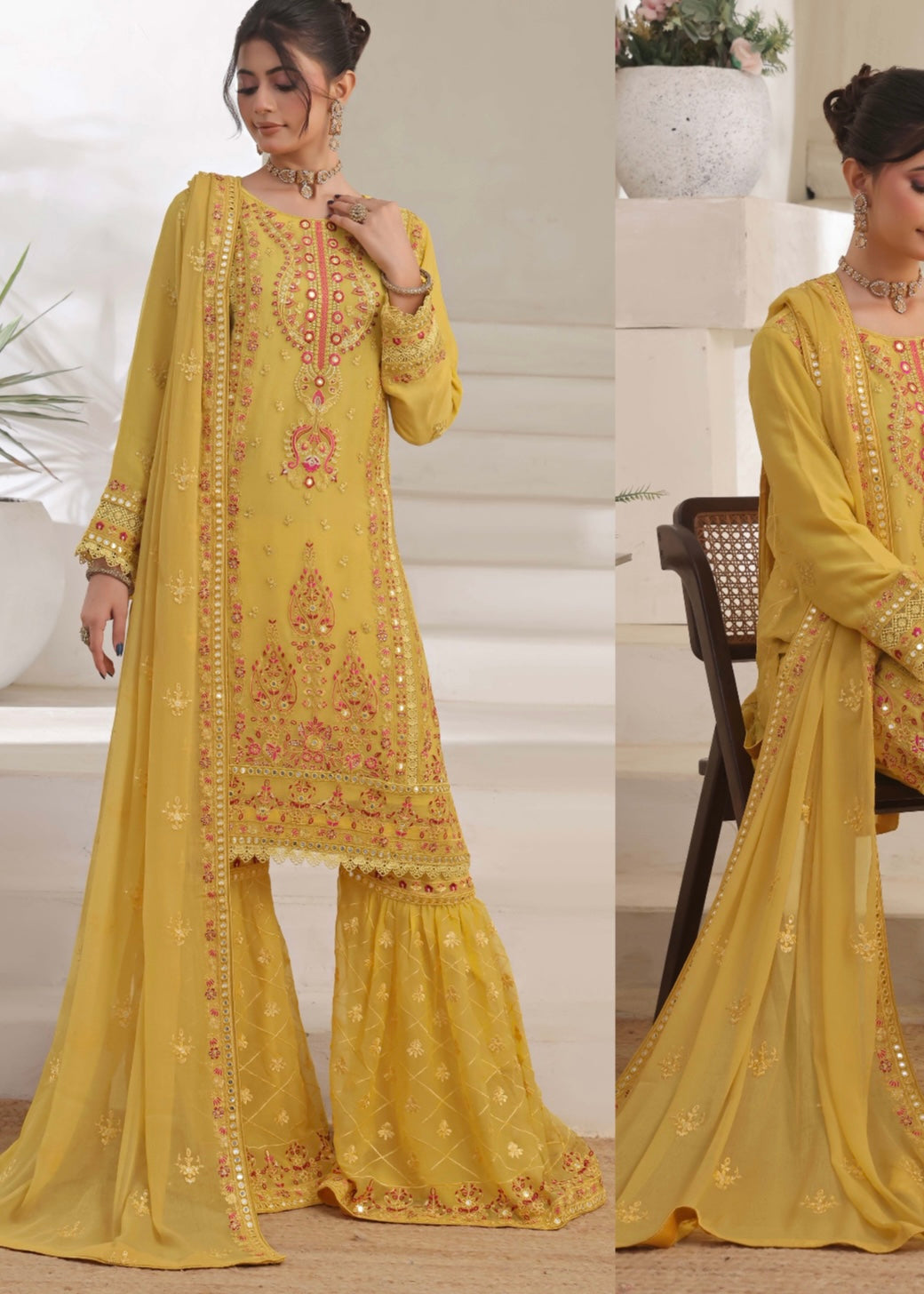 MCWU105-CHIFFON EMBROIDERED GHARARA COLLECTION