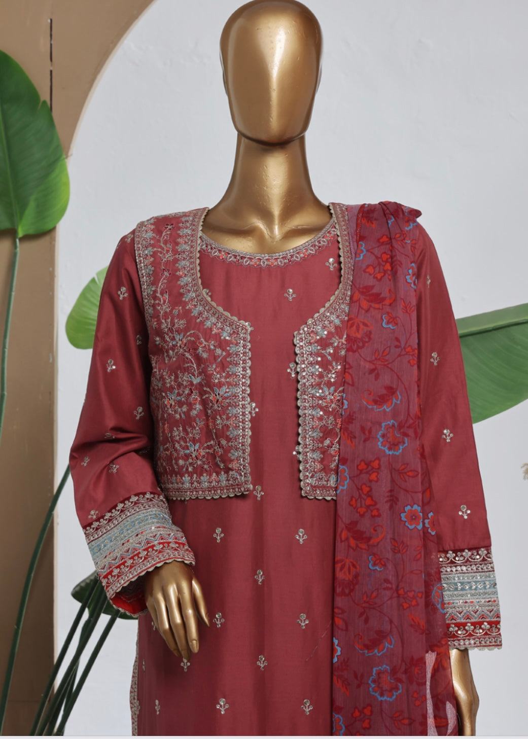 MCBS2010-LUXURY EMBROIDERED COTTON SUIT WITH CHIFFON DUPATTA
