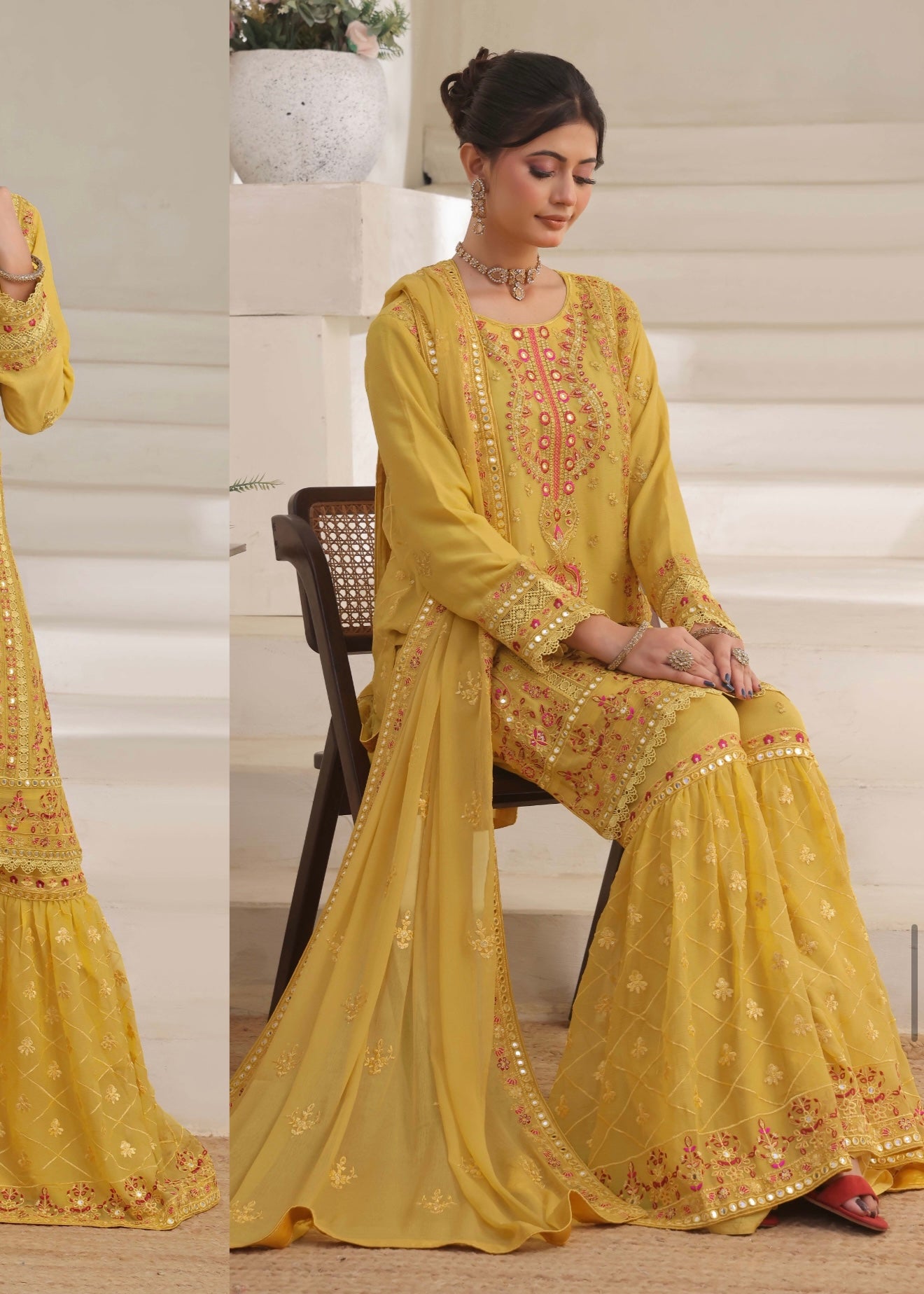 MCWU105-CHIFFON EMBROIDERED GHARARA COLLECTION