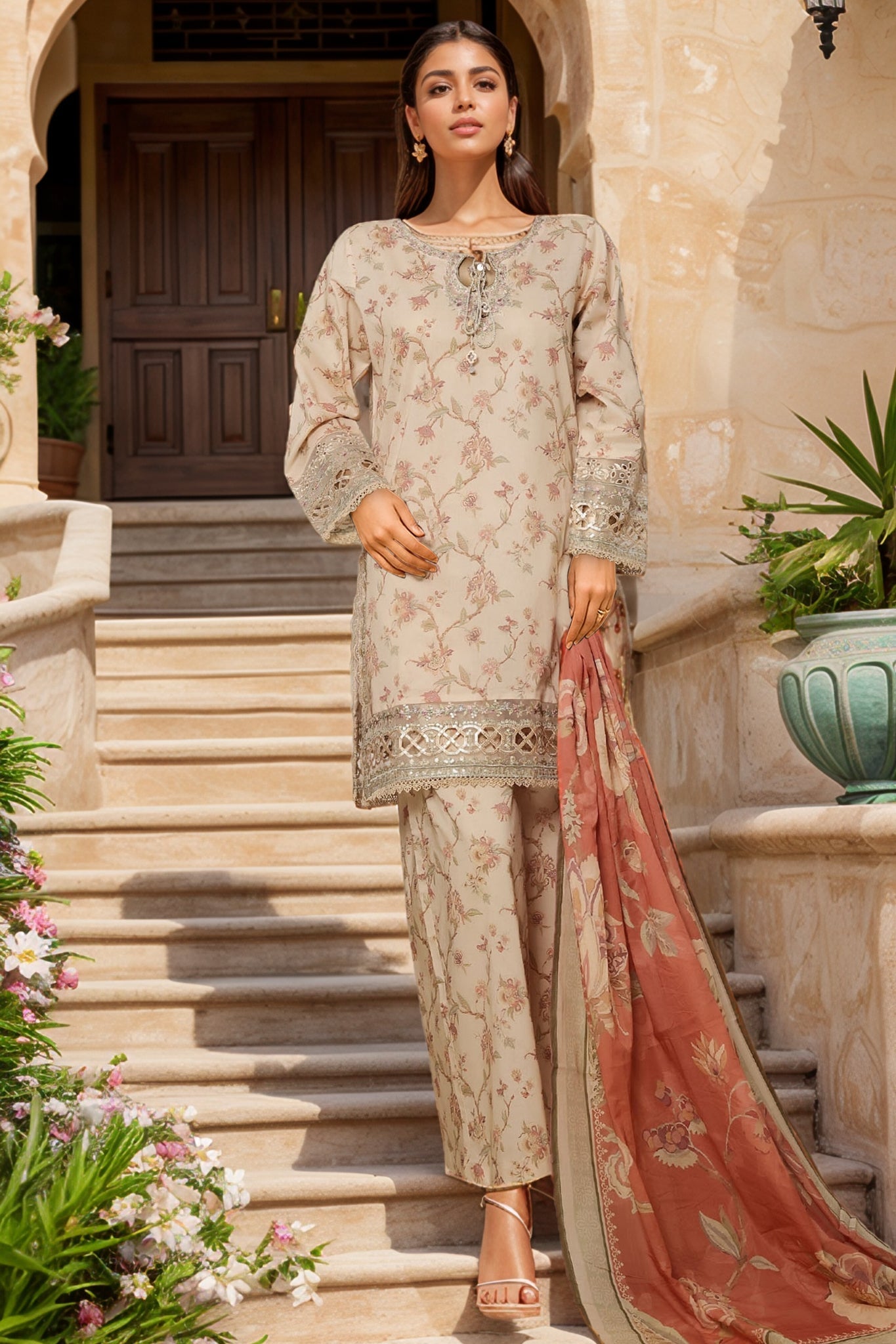 MCSBS108-PREMIUM EMBROIDERED LAWN SUIT