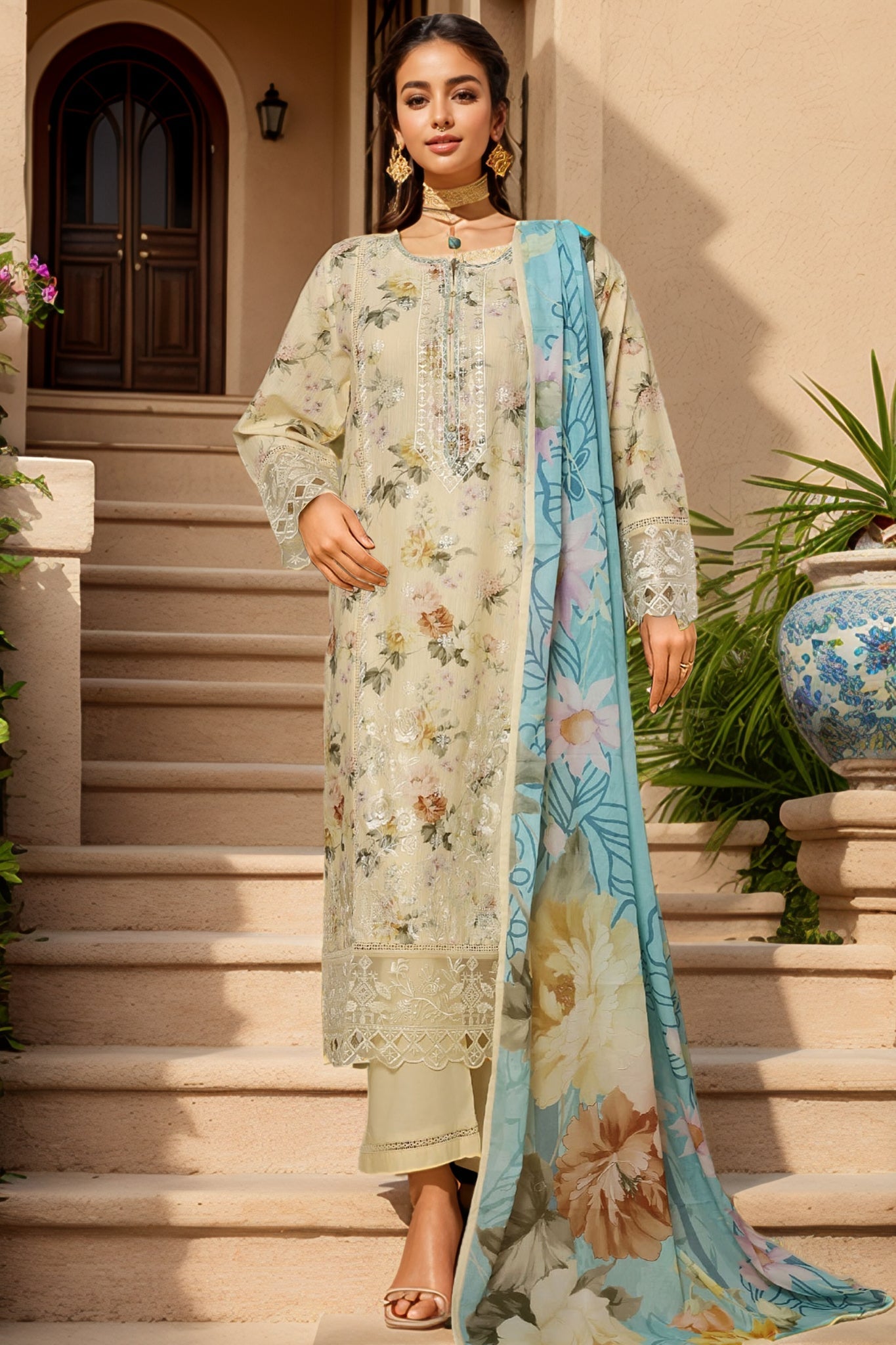MCSBS104-PREMIUM EMBROIDERED LAWN SUIT