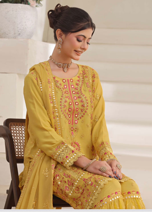 MCWU105-CHIFFON EMBROIDERED GHARARA COLLECTION