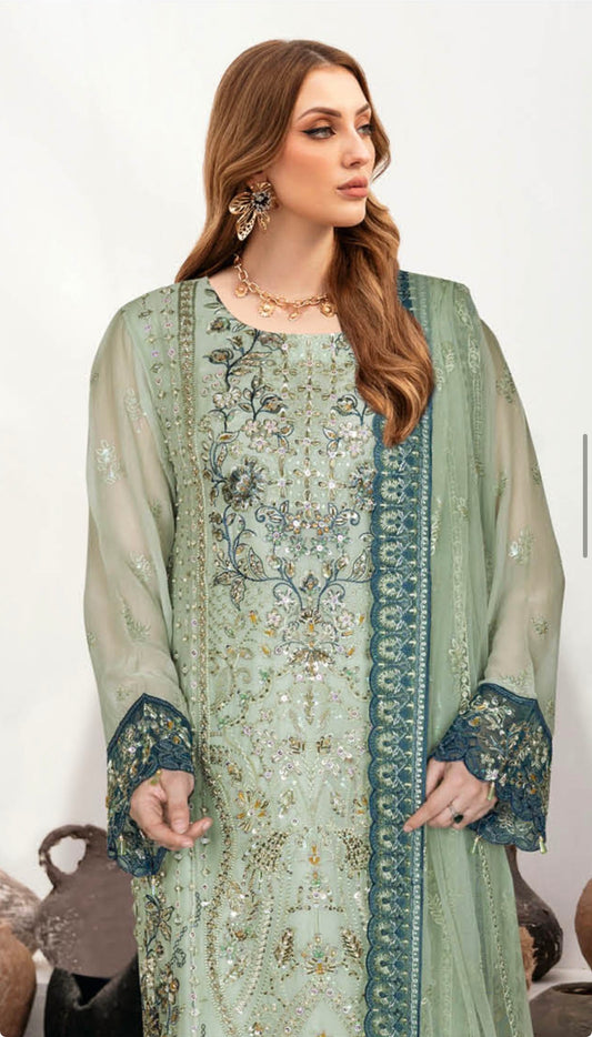 MCR203-PREMIUM CHIFFON EMBROIDERED SUIT
