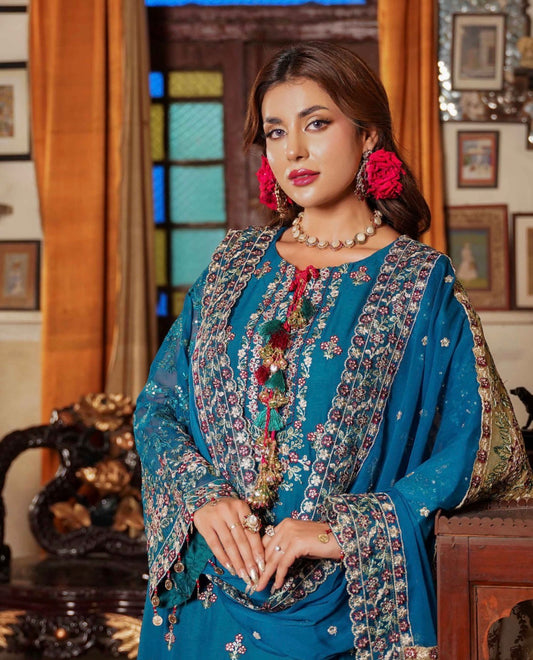 MCSA104-LUXURY EMBROIDERED CHIFFON SUIT