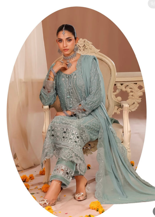 MCNF105-PREMIUM CHIFFON EMBROIDERED SUIT