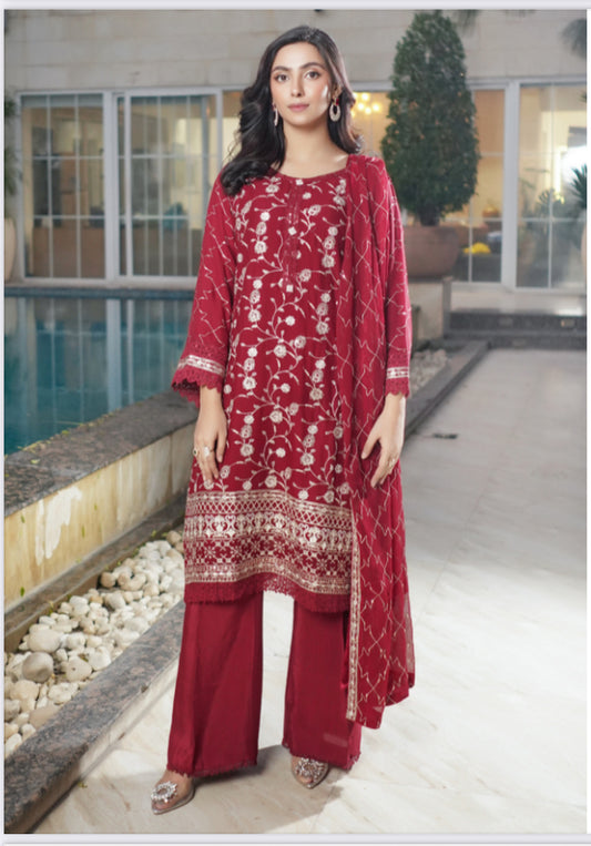 MCAD103-PREMIUM CHIFFON EMBROIDERED SUIT