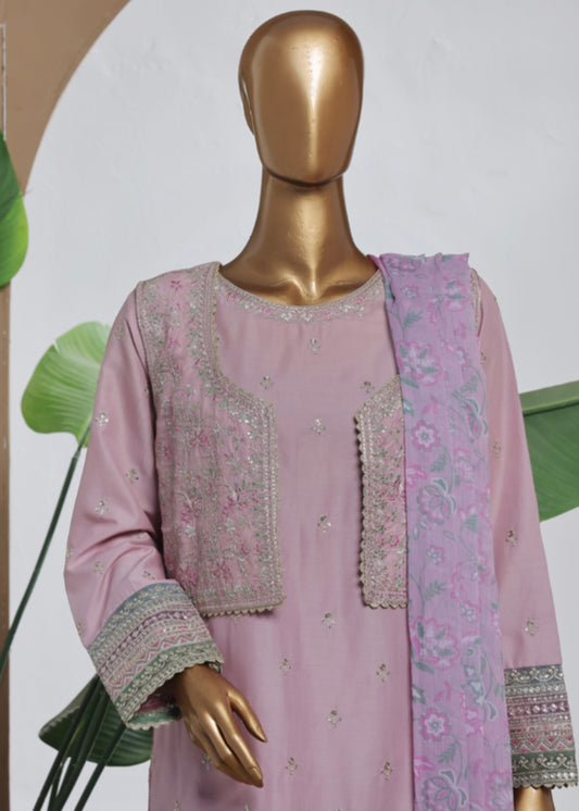 MCBS2001-LUXURY EMBROIDERED COTTON SUIT WITH CHIFFON DUPATTA