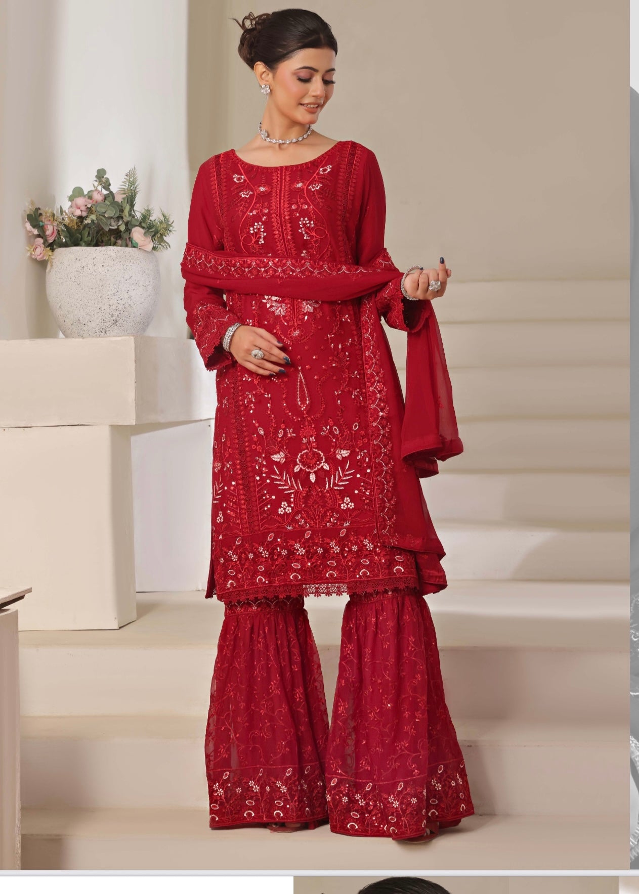 MCWU104-CHIFFON EMBROIDERED GHARARA COLLECTION