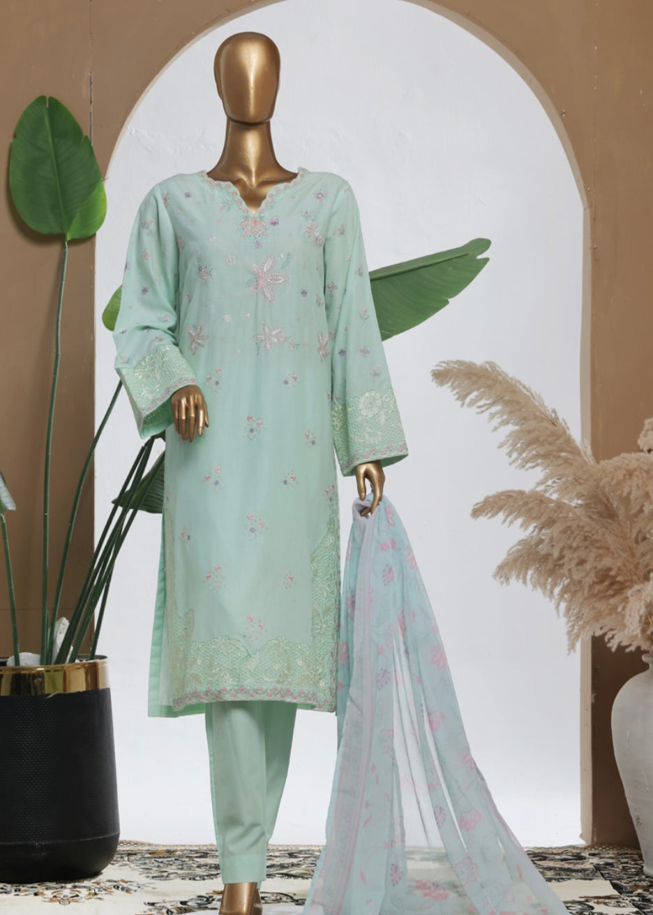 MCBS2012-LUXURY EMBROIDERED COTTON SUIT WITH CHIFFON DUPATTA