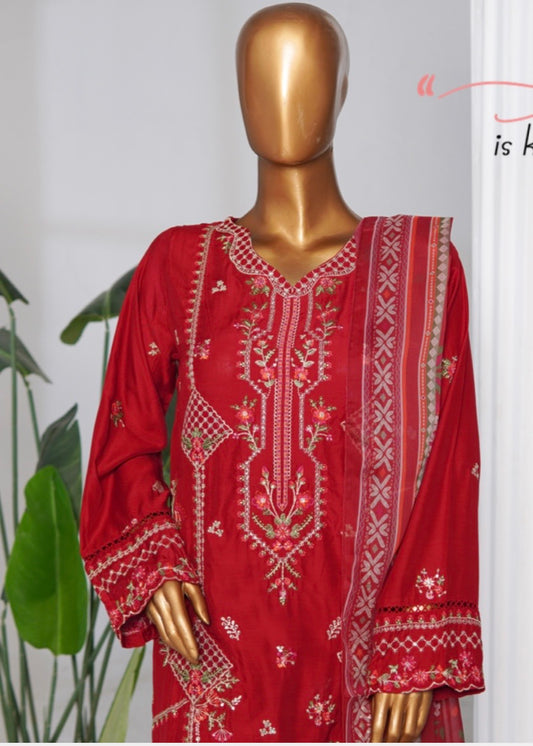 MCBSS108-LUX EMBROIDERED SATIN SILK SUIT WITH CHIFFON DUPATTA