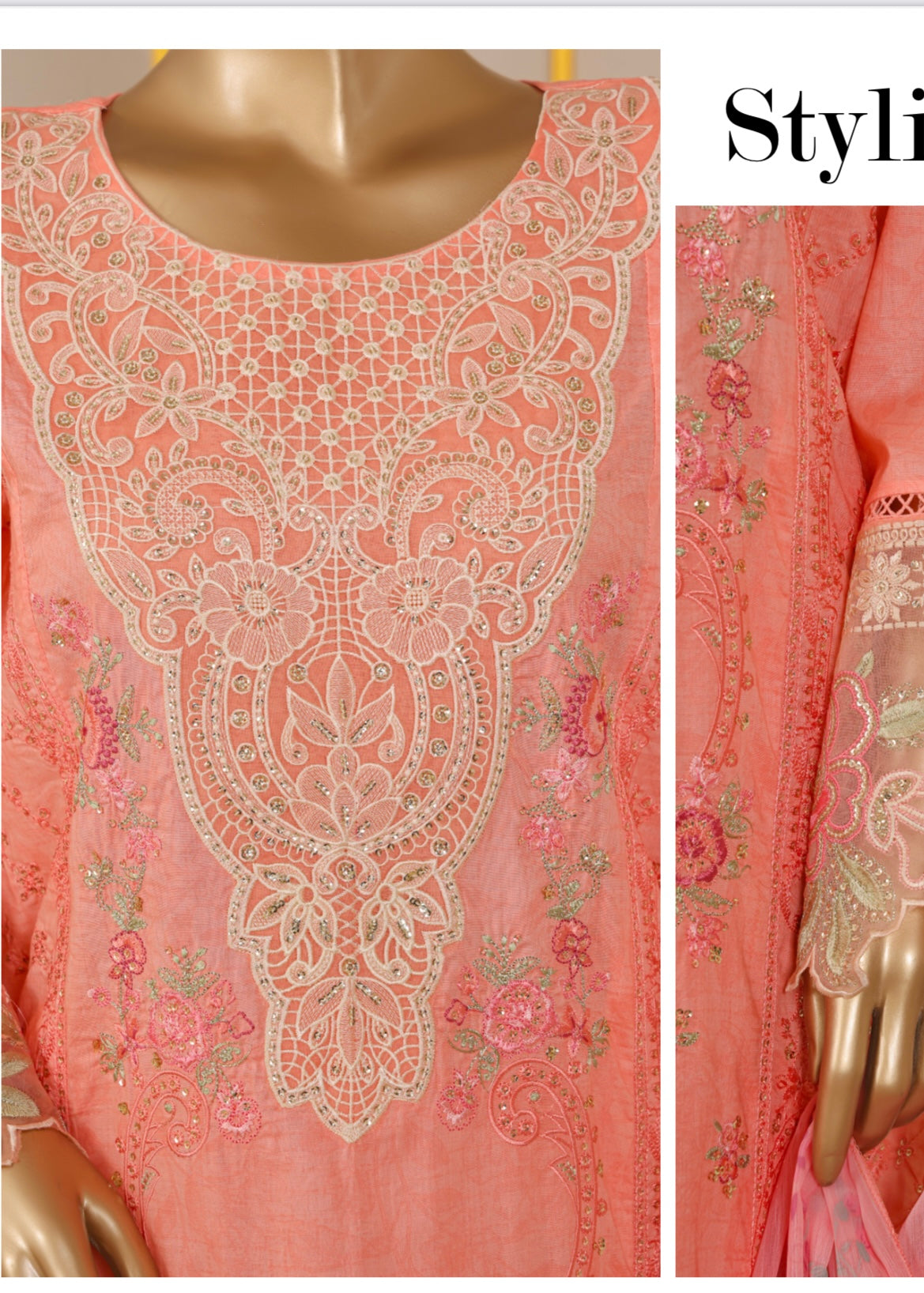 MCBS908-EMBROIDERED LAWN SUIT WITH CHIFFON DUPATTA
