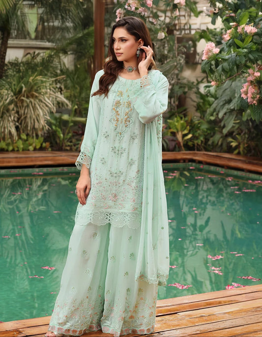 MCWU319-LUXURY CHIFFON HANDWORK PLAZO SUIT