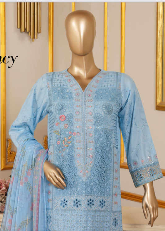 MCBS903-EMBROIDERED LAWN SUIT WITH CHIFFON DUPATTA