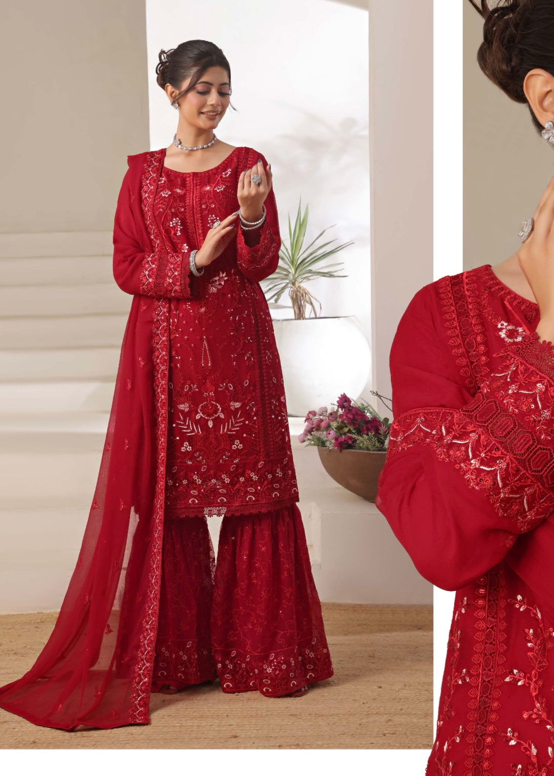 MCWU104-CHIFFON EMBROIDERED GHARARA COLLECTION