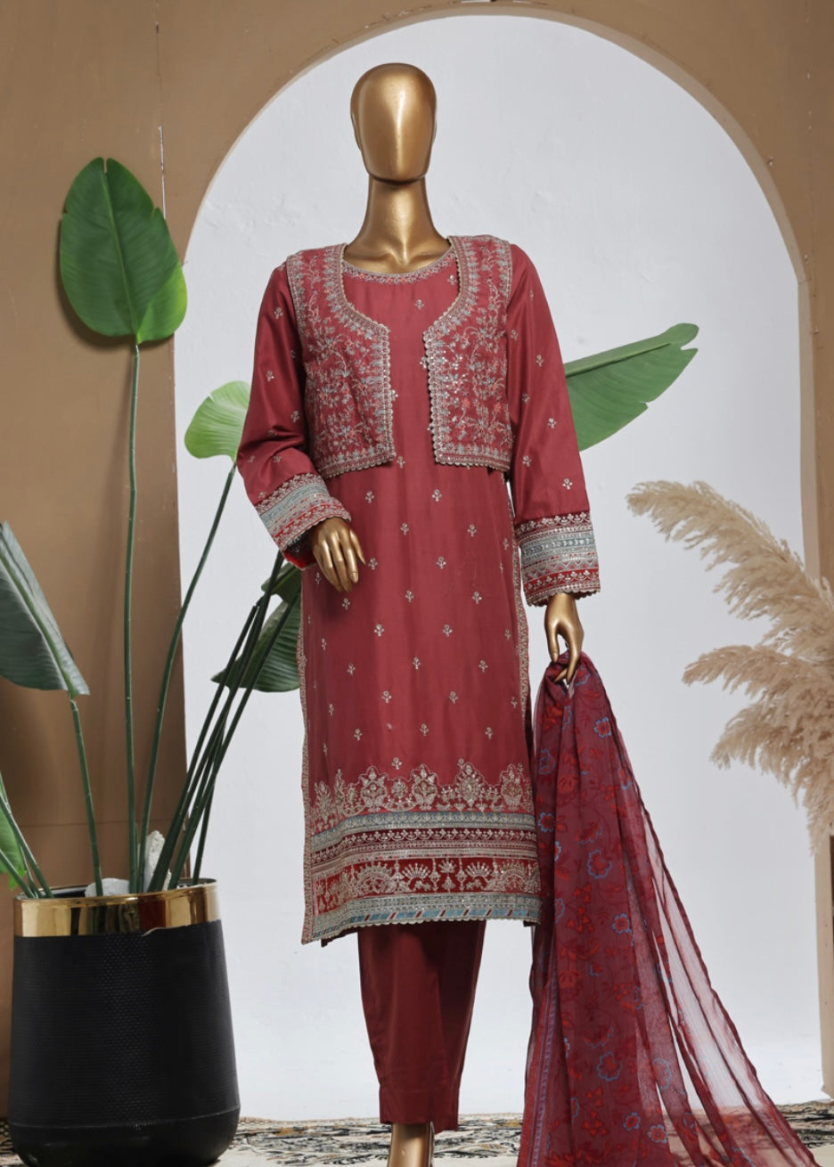 MCBS2010-LUXURY EMBROIDERED COTTON SUIT WITH CHIFFON DUPATTA