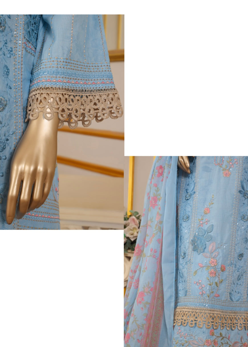 MCBS907-EMBROIDERED LAWN SUIT WITH CHIFFON DUPATTA