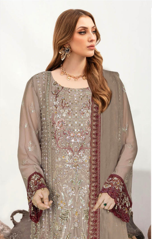 MCR200-PREMIUM CHIFFON EMBROIDERED SUIT