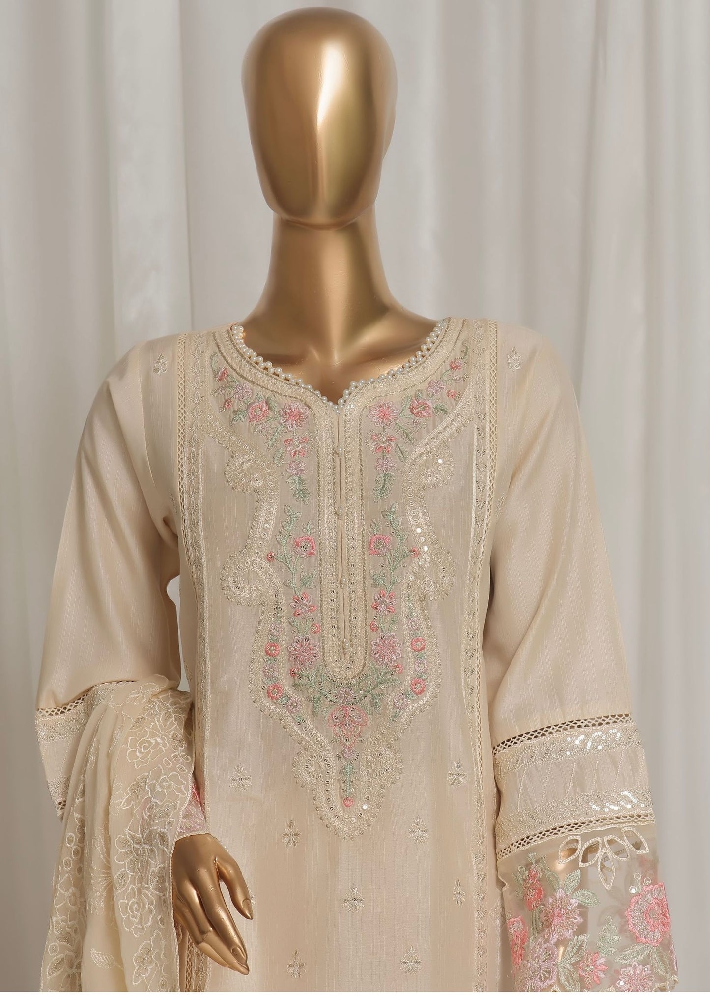 MC156-READY TO WEAR LUXURY EMBROIDERED ROAD SILK COLLECTION WITH CHIFFON DUPATTA