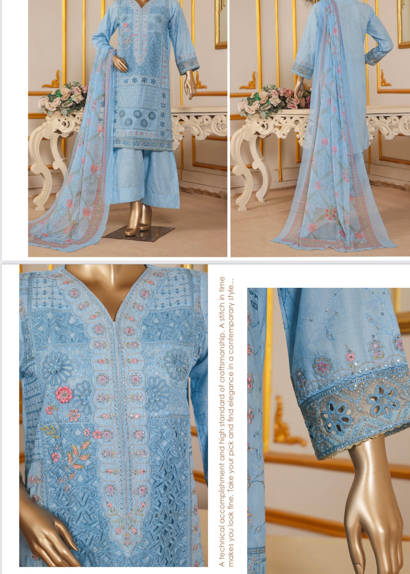 MCBS903-EMBROIDERED LAWN SUIT WITH CHIFFON DUPATTA