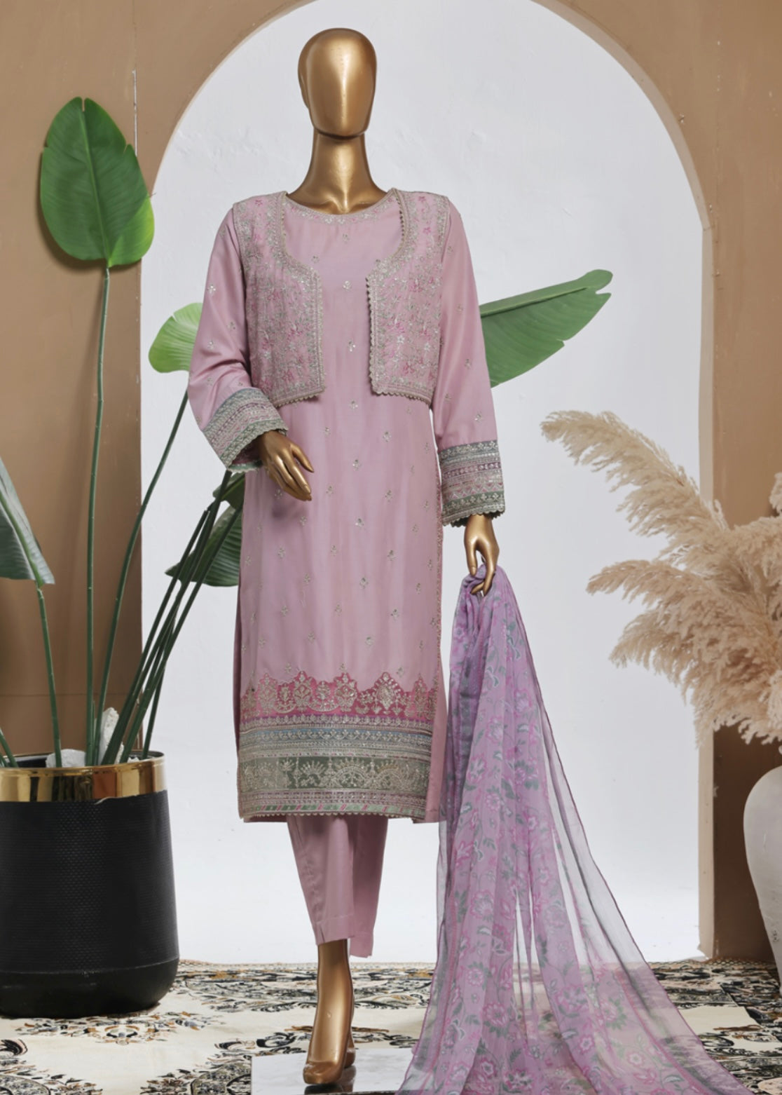 MCBS2001-LUXURY EMBROIDERED COTTON SUIT WITH CHIFFON DUPATTA