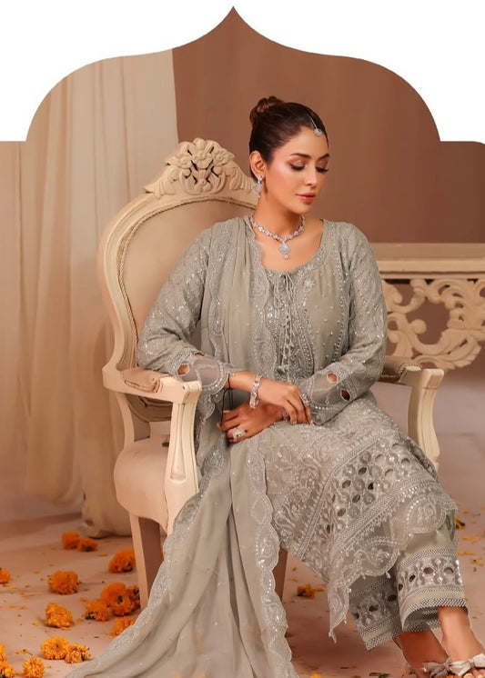 MCNF104-PREMIUM CHIFFON EMBROIDERED SUIT