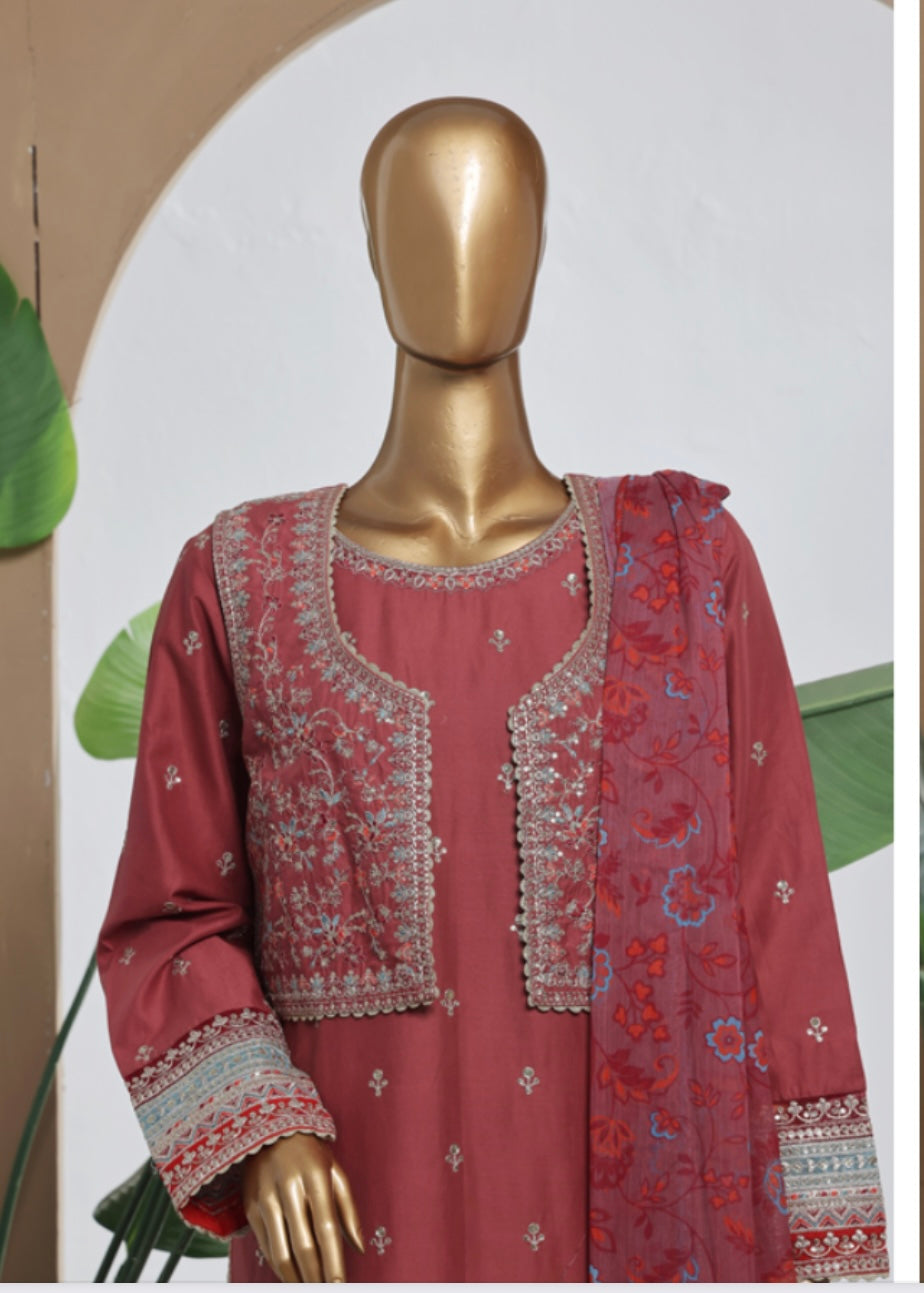 MCBS2010-LUXURY EMBROIDERED COTTON SUIT WITH CHIFFON DUPATTA