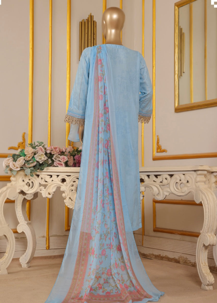 MCBS907-EMBROIDERED LAWN SUIT WITH CHIFFON DUPATTA