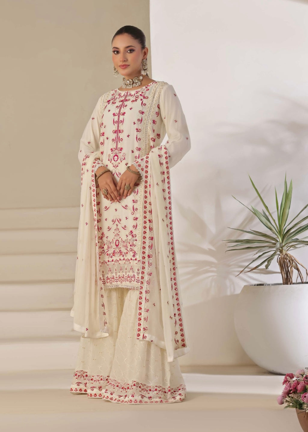MCWU101-CHIFFON EMBROIDERED GHARARA COLLECTION