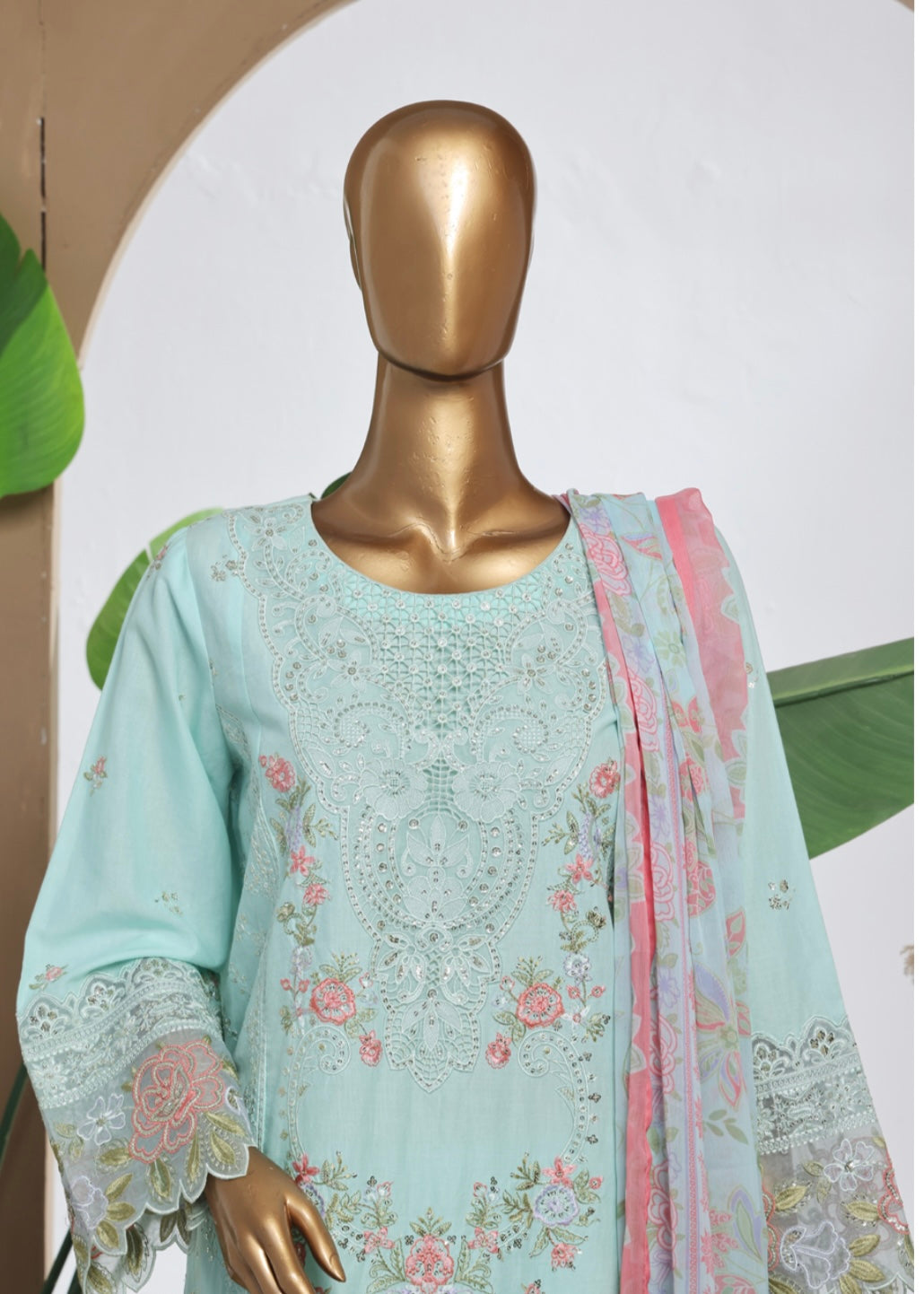 MCBS2004-LUXURY EMBROIDERED COTTON SUIT WITH CHIFFON DUPATTA