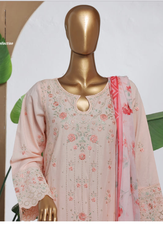 MCBS2008-LUXURY EMBROIDERED COTTON SUIT WITH CHIFFON DUPATTA