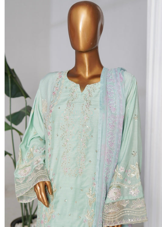 MCBSS101-LUX EMBROIDERED SATIN SILK SUIT WITH CHIFFON DUPATTA